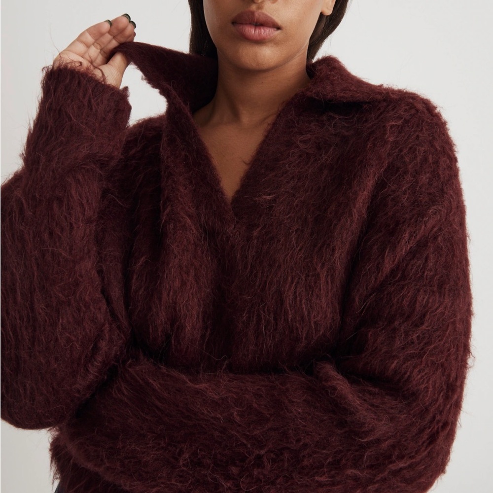 Madewell Deep Burgundy Brushed Polo Sweater